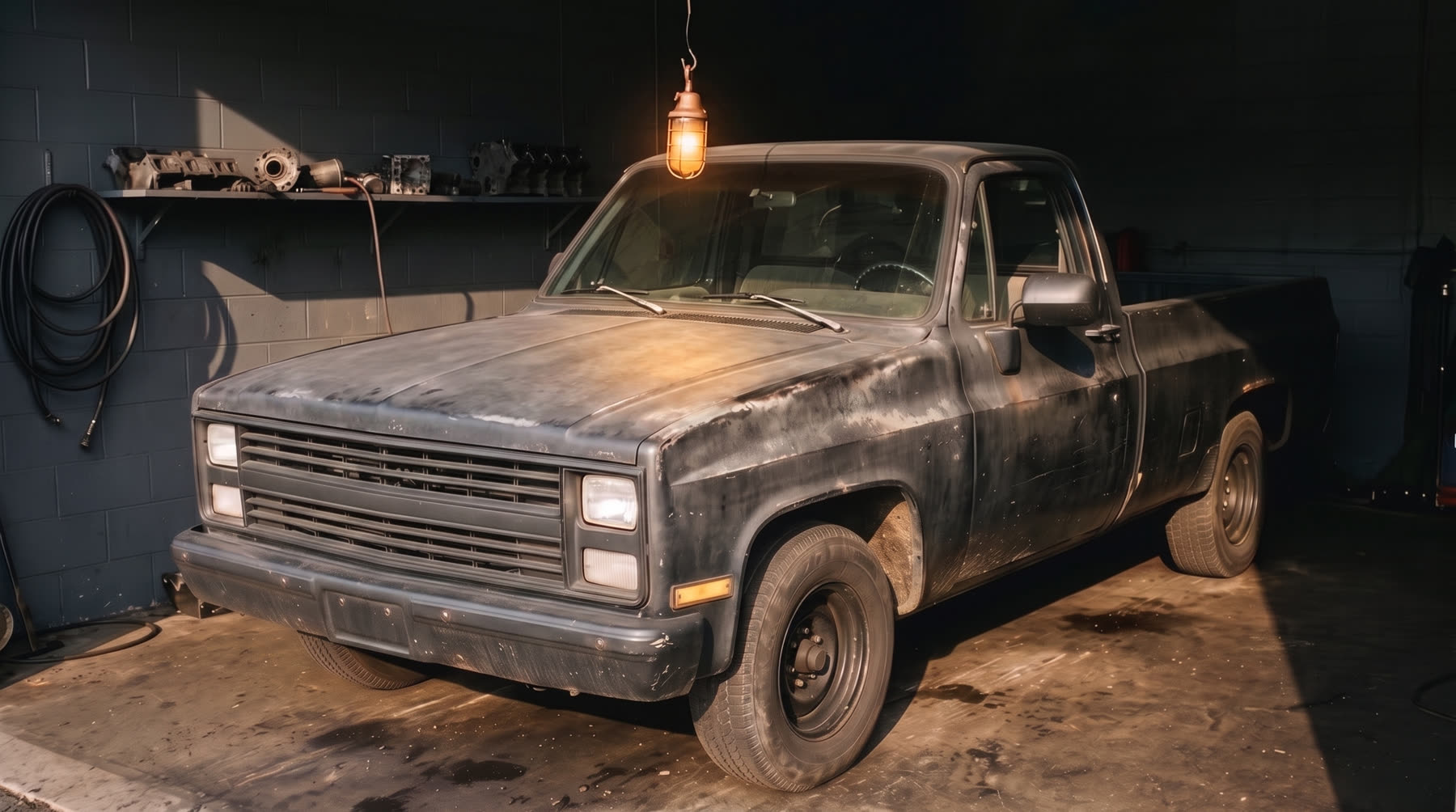 The same truck from the same spot with the hood shut.