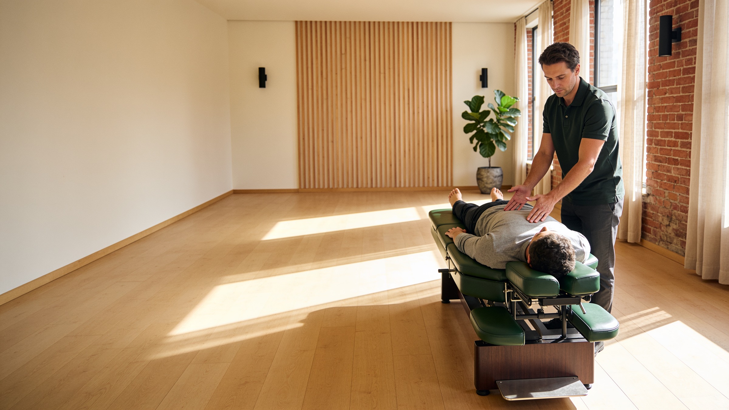 A chiropractor working on a patient in the treatment room at Knox Pops